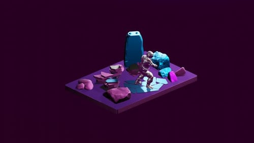 Low Poly Astronaut Exploring Alien Planet Isometric Animation