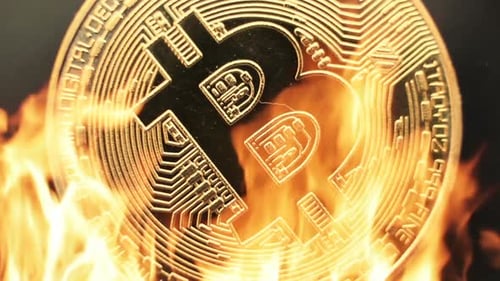 Bitcoin Bit Coin BTC Crypto Currency Money Burning in Flames