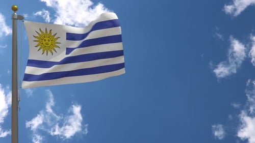Realistic Uruguay Flag Waving Seamlessly Against Blue Sky