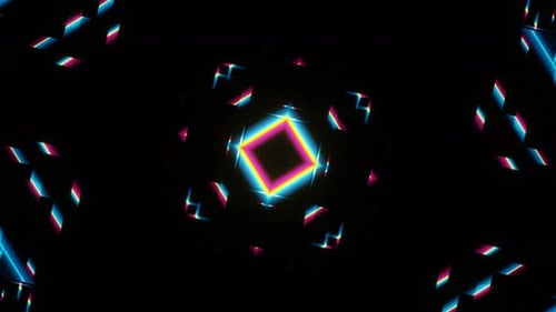 Débordements pulsés d'un carré néon sur fond noir