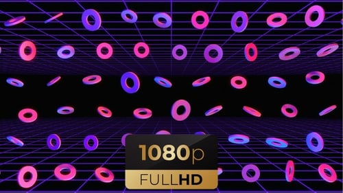 Retro Neon Grid Tunnel with Rotating Rings