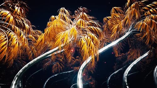 Surreal Golden Glowing Trees Seamless Loop Background