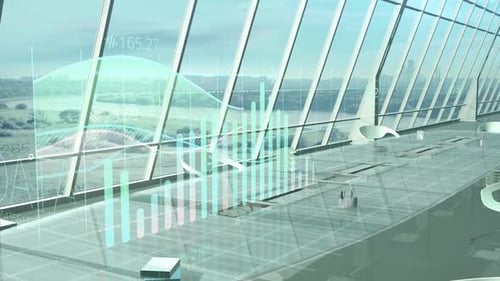 Hologram Infographic Over Long Office Table HD