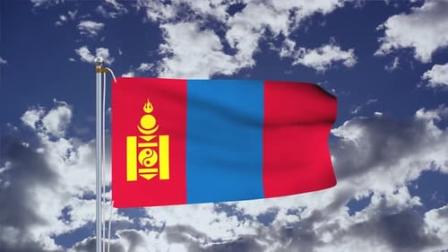 Realistic Mongolia Flag Waving in Blue Sky