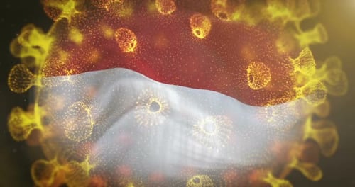 Indonesia Flag With Coronavirus Microbe Centered