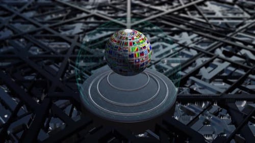 Digital Globe Display with World Flags and Network Connections