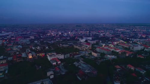 Aerial View Of The Beauty Of The Evening City On The Island In The Indian Ocean