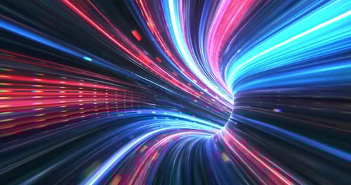 Abstract neon lights Sci-Fi futuristic Hi Tech virtual reality tunnel.