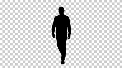 Silhouette Young man walking in a good mood, Alpha Channel