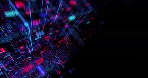 Abstract hologram 3D Big Data Digital City with futuristic matrix.