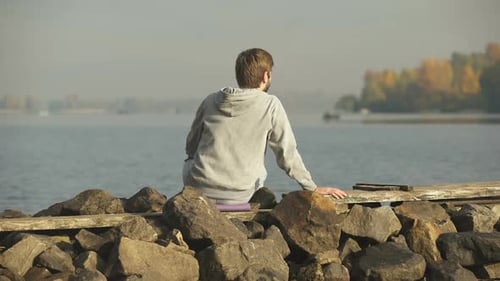 Male Enjoying River View, Solitude and Meditation, Finding Inspiration, Yoga