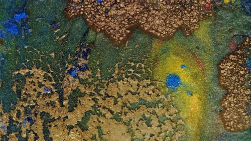 Abstract Liquid with Gold, Green, and Blue Paint