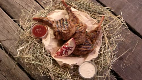 Overhead View of Plated Ribs with Garnishes