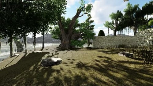 Scenic Lake Landscape with Sunny Forest and Mountains