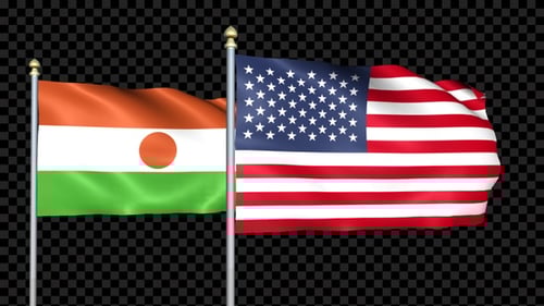 Waving Niger and United States Flags Loop Animation