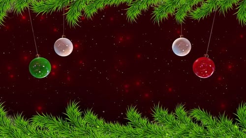 Animated Christmas Ornaments and Pine Branches Holiday Background