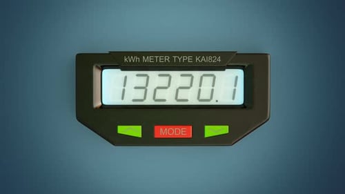 Digital electricity meter showing household consumption in kilowatt hours.