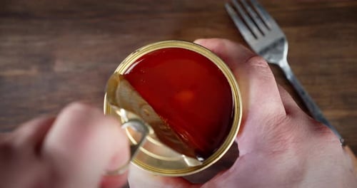 Opening a Can of Red Sauce Close Up