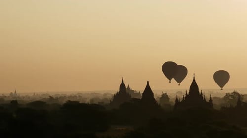 Temples and Hot Air Balloons at Sunrise