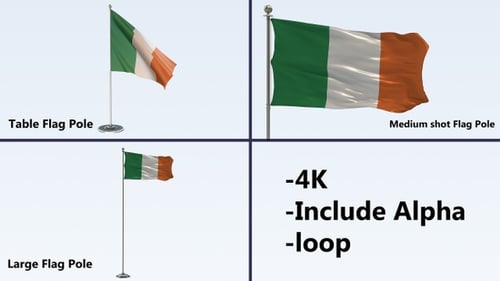 Realistic Waving Ireland Flag Animation with Alpha Channel