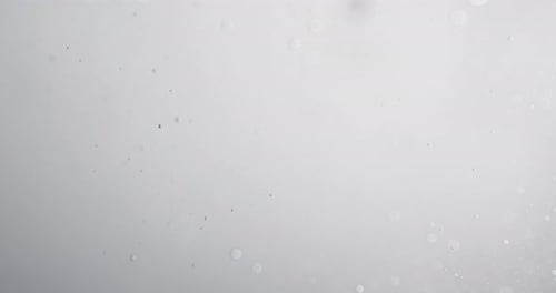 Winzige Blasen steigen durch Wasser vor weißem Hintergrund