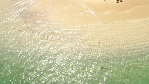Sandy Beach with and Azure Water of the Lagoon,copy Space for Text, Top View.