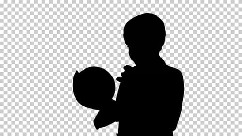 Silhouette schoolboy studying , Alpha Channel