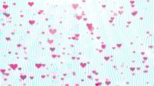 Animated Pink Hearts Falling on Wavy Abstract Background
