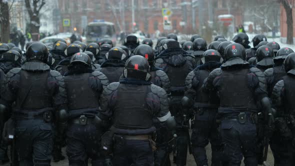 Riot Police Officers Walking in Wall Line Formation Patrolling Rallying ...