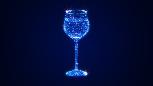 Glowing Blue Digital Wireframe Wine Glass Particle Animation