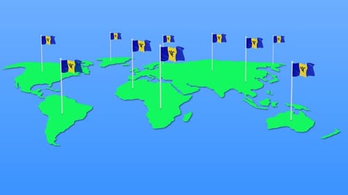 Flag Of Barbados Around The World Flying Wave Animation