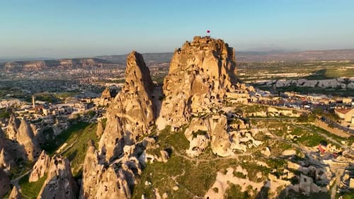 Awesome aerial view of Uchisar 4 K Turkey Cappadocia