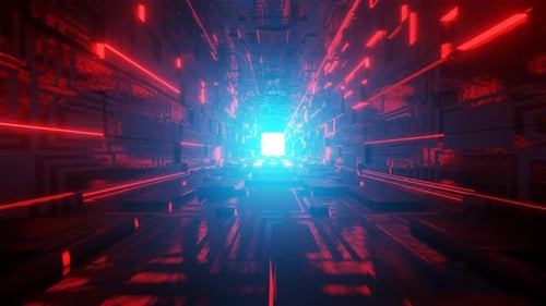 Abstract Futuristic Sci-Fi Background, Modern Technology Tunnel With Neon Lig