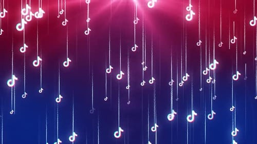 Animated Music Note Icons With Neon Glitch Falling Background
