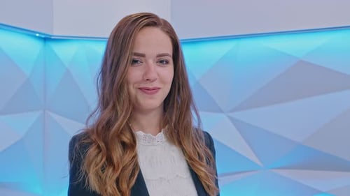 Close Up of Woman Speaking in Workplace Setting