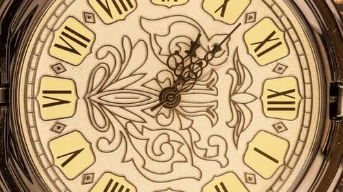 Spiral Clock Track of Time. Antique Clock Dial Close-up. Vintage Pocket Watch.