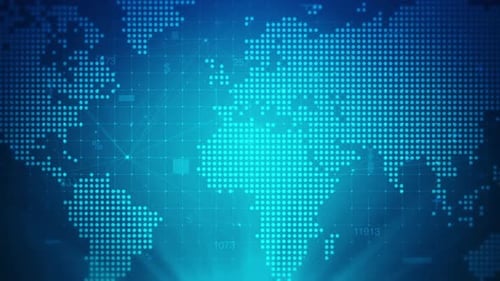 Digital World Map Blue Dots Background