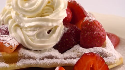 Waffles with Strawberries and Whipped Cream