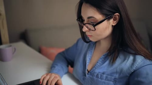 Woman Working on Laptop at Desk Indoors