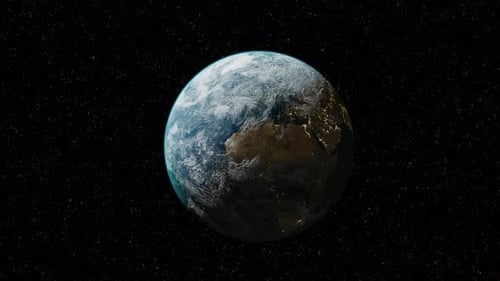Approach to the planet earth from outer space. Concept of climate change, dark night, cities light