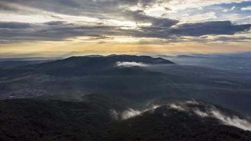 Aerial View of Beautiful Mountain Landscape at Sunrise
