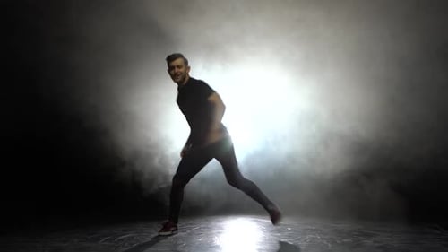 Dancing Man Young Talented Street Dancer Breakdancing Performing Various Freestyle Dance Moves Fit