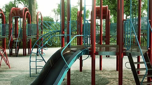 Empty Swings on Summer Kids Playground