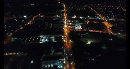 Aerial view night country city typical