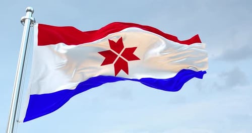 Realistic Waving Flag with Red White Blue Stripes and Star