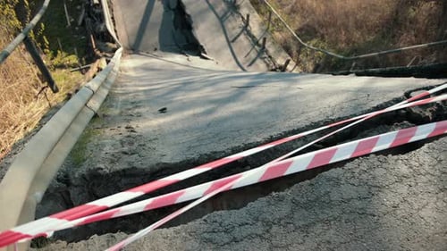Flood Damaged Closed Highway Road Bridge