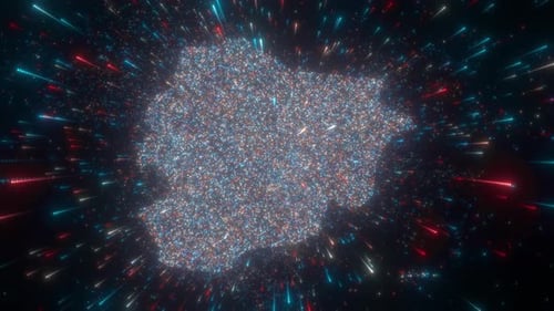 Technological Digital Map Particle Explosion with Light Trails