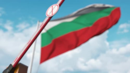 Bulgarian Flag with Coronavirus Travel Restriction Barrier