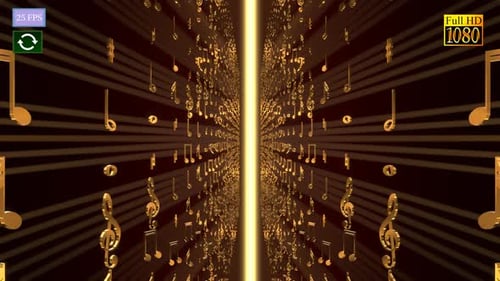 Golden Musical Notes Tunnel Loop Background Animation