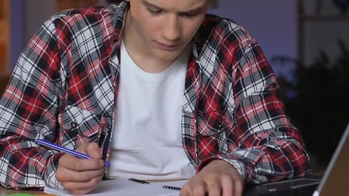 High School Male Student Having Problems With Homework, Wrong Answer, Fail